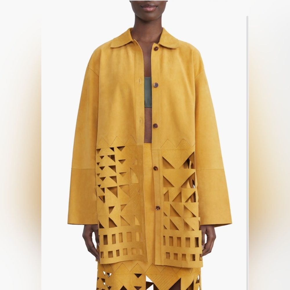 LAFAYETTE 148 NEW YORK Clyde Laser Cut Suede Jacket Spiced Honey XXS Org $3,698
